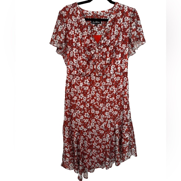 Sam Edelman Floral Dress Orange/Red Asymmetrical Size 12 - Picture 1 of 7